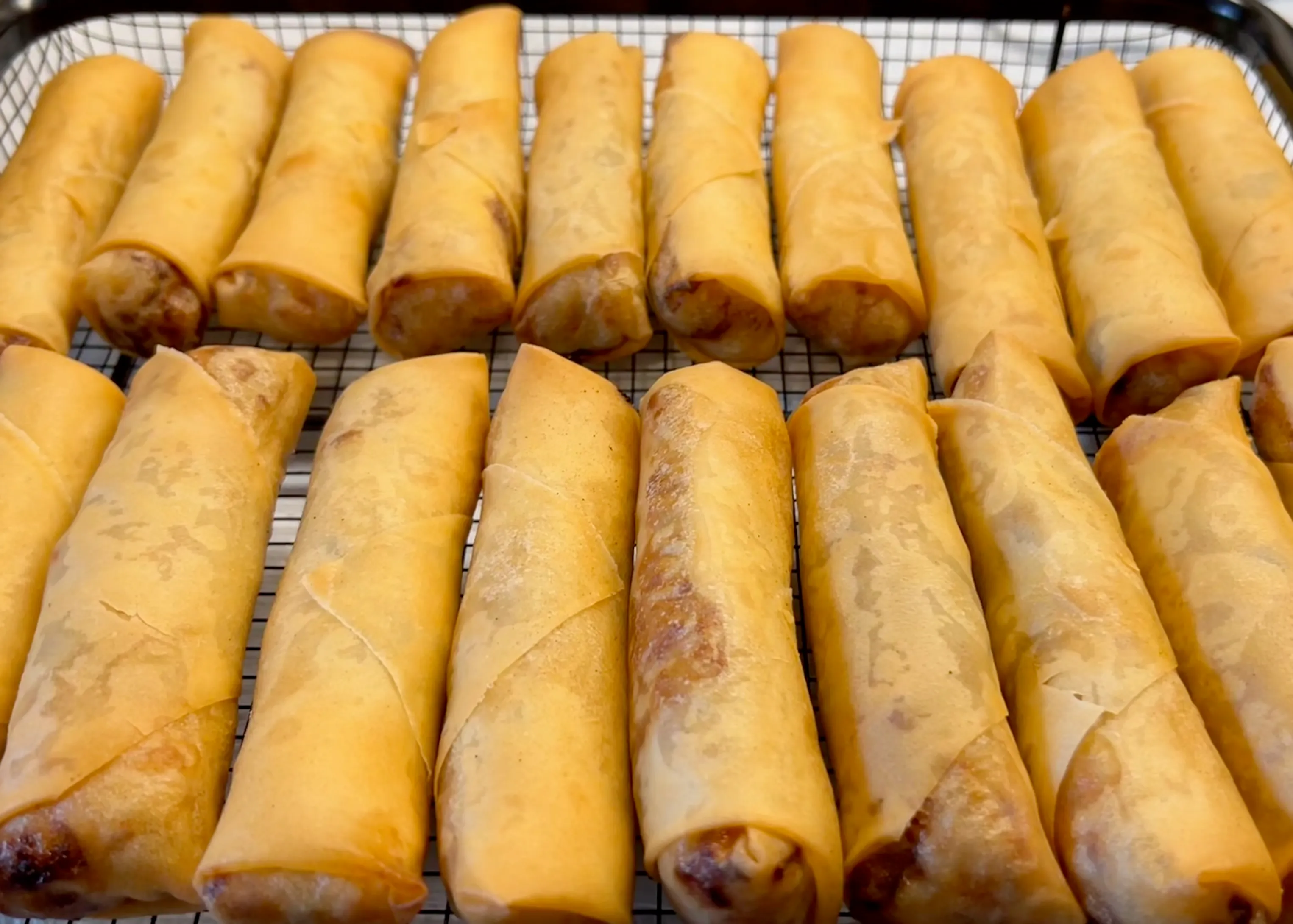 Deep fried pork and prawn spring rolls