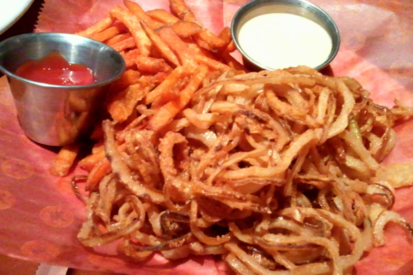 Sweet potato fries and onion rings